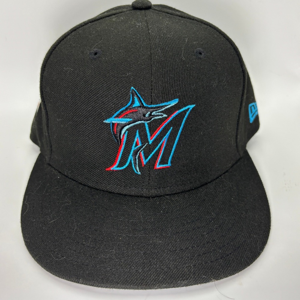 Miami‎ Marlins New Era 59FIFTY Size 7 MLB Fitted Hat Black Floral Script Custom